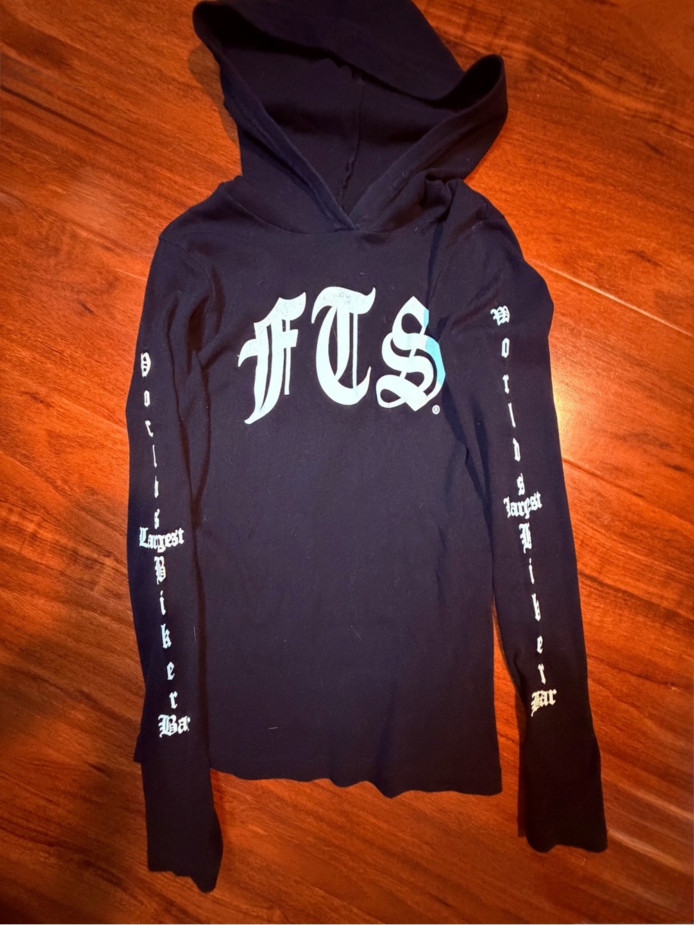 Sturgis FTS original Black Hooded Long-Sleeve Top with hood stretchy size S